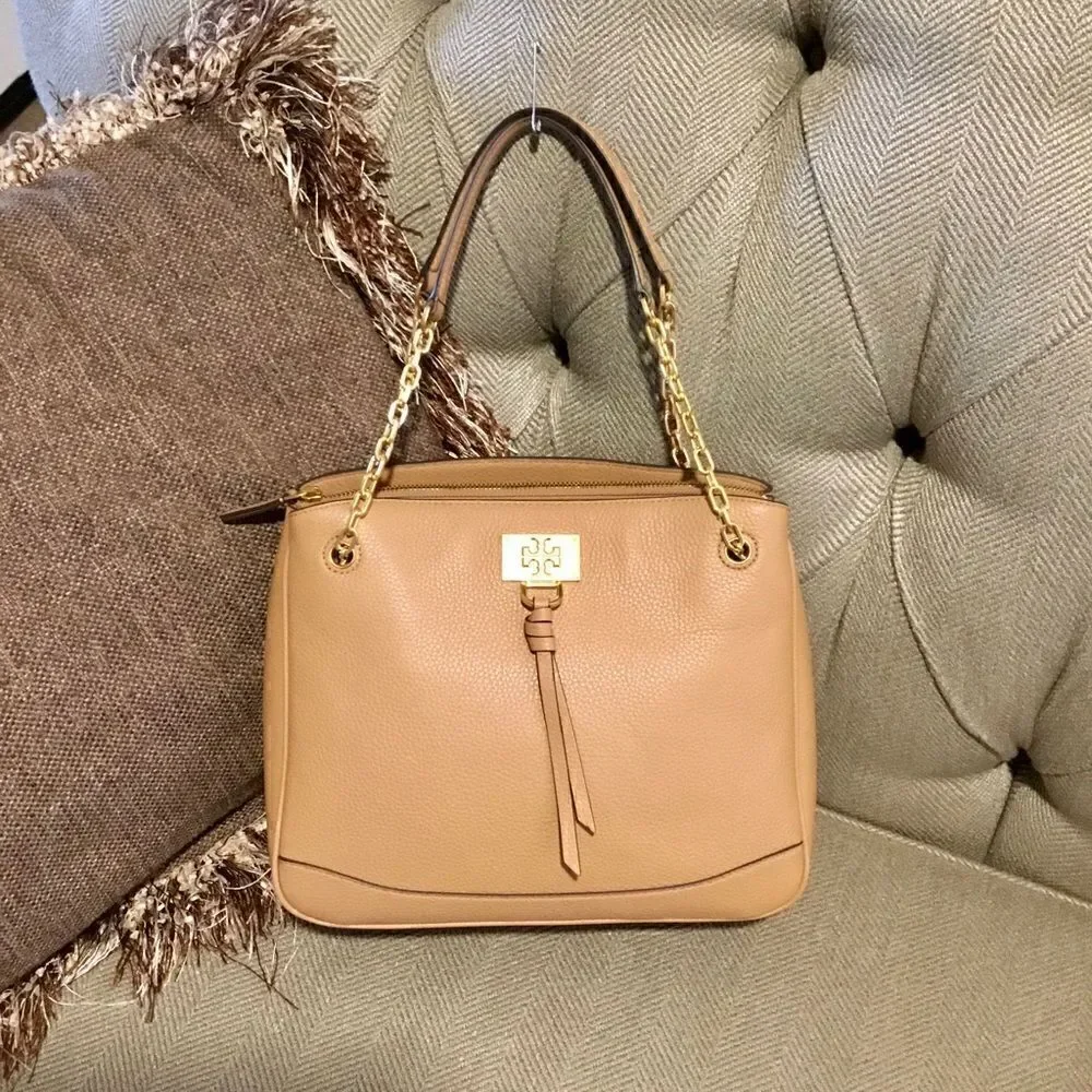 TORY BURCH EVE BROWN LEATHER TOTE